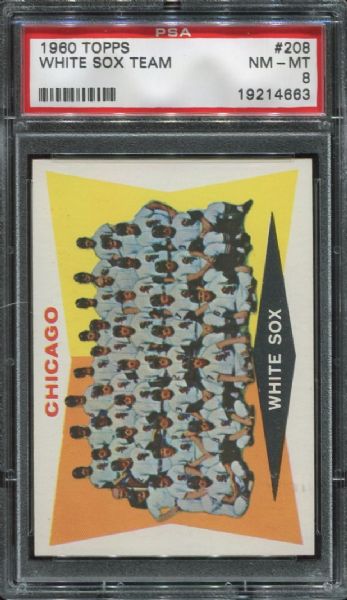 1960 Topps #208 Chicago White Sox Team PSA 8