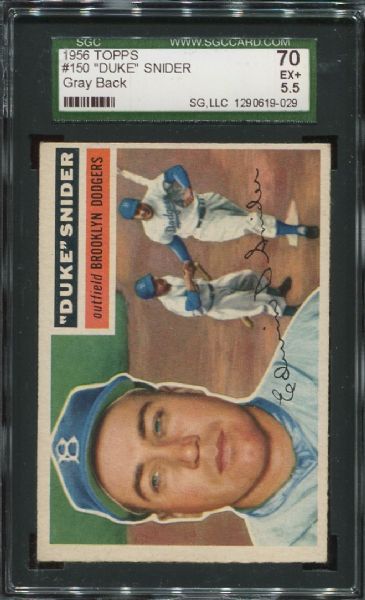 1956 Topps #150 Duke Snider Gray Back SGC 70