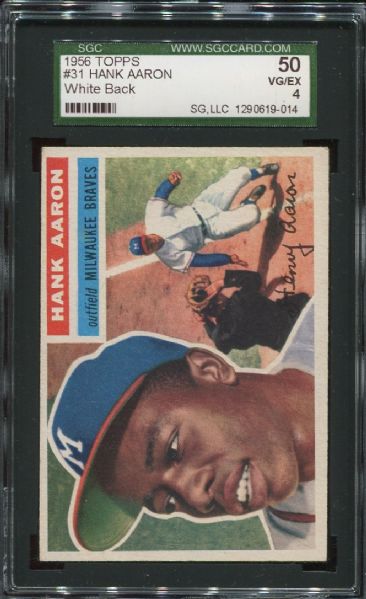 1956 Topps #31 Hank Aaron White Back SGC 50