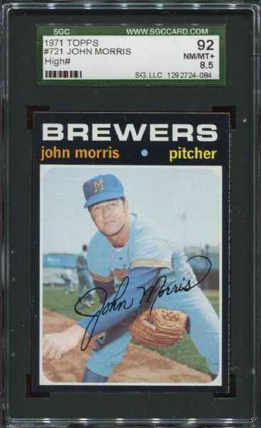 1971 Topps #721 John Morris High Number SGC 92