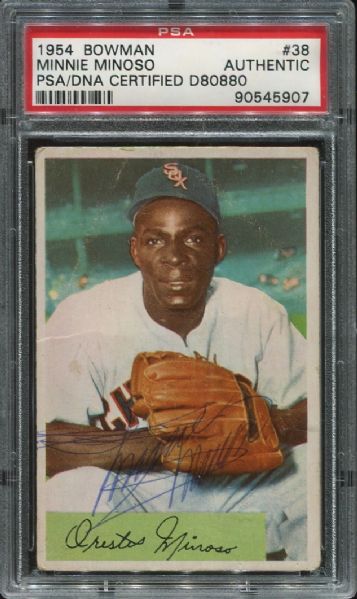 1954 Bowman #38 Minnie Minoso Autographed PSA/DNA Authentic