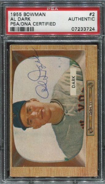 1955 Bowman #2 Al Dark Autographed PSA/DNA Authentic