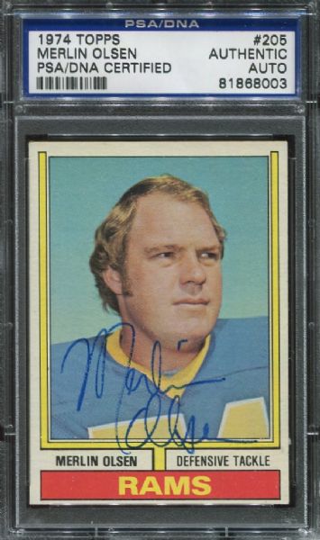 1974 Topps #205 Merlin Olsen Autographed PSA/DNA Authentic