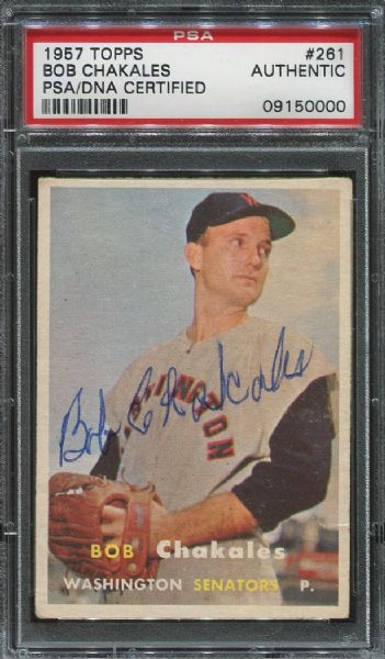 1957 Topps #261 Bob Chakales Autographed PSA/DNA Authentic