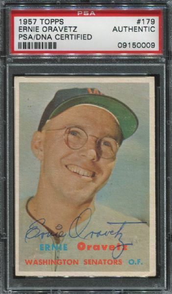 1957 Topps #179 Ernie Oravetz Autographed PSA/DNA Authentic