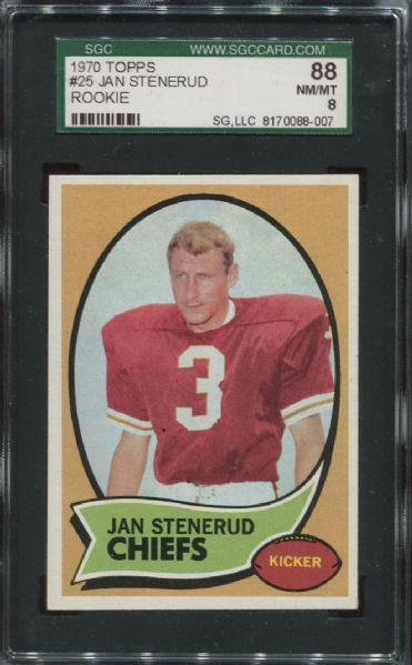 1970 Topps #25 Jan Stenerud Rookie SGC 88