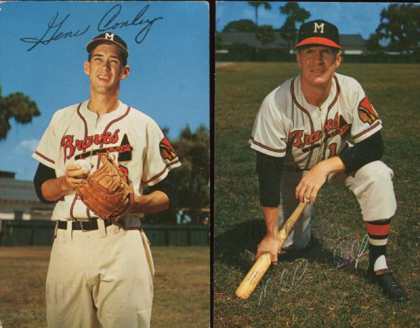 1955 Bill & Bob Postcard Gene Conley & Del Crandall Lot of 2 Autographed