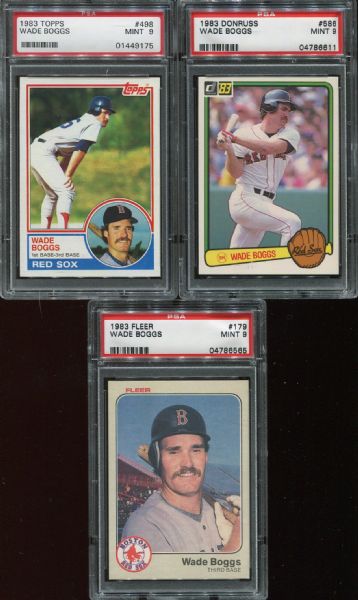 1983 Topps, Donruss, Fleer Wade Boggs Rookie Lot of 3 PSA 9