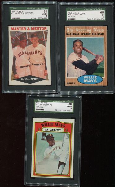 1960-1973 Topps Lot of 7 Different Willie Mays Cards SGC Graded