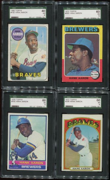 1962-1976 Topps Lot of 7 Different Hank Aaron Cards SGC Graded