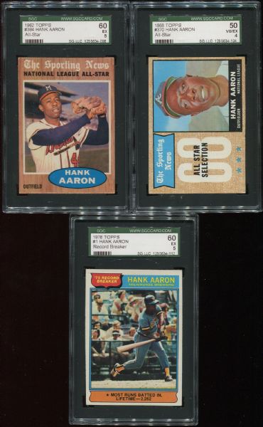 1962-1976 Topps Lot of 7 Different Hank Aaron Cards SGC Graded