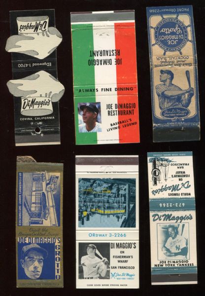 Lot of 6 Different Joe DiMaggio Matchbooks