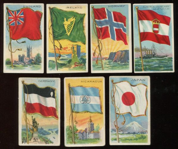 1909-11 T59 Flags of All Nations Lot of 7 with Tough Derby Backs