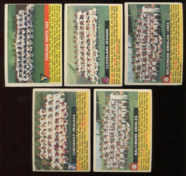 1956 Topps Lot of 5 Different Team Cards