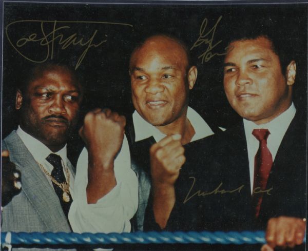 Muhammed Ali, Joe Frazier, George Foreman Signed 8x10 Photo