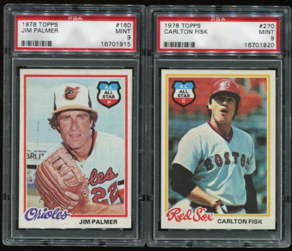 1978 Topps #160 Jim Palmer & #270 Carlton Fisk Lot of 2 PSA 9