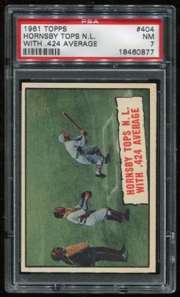 1961 Topps #404 Rogers Hornsby Tops in NL PSA 7