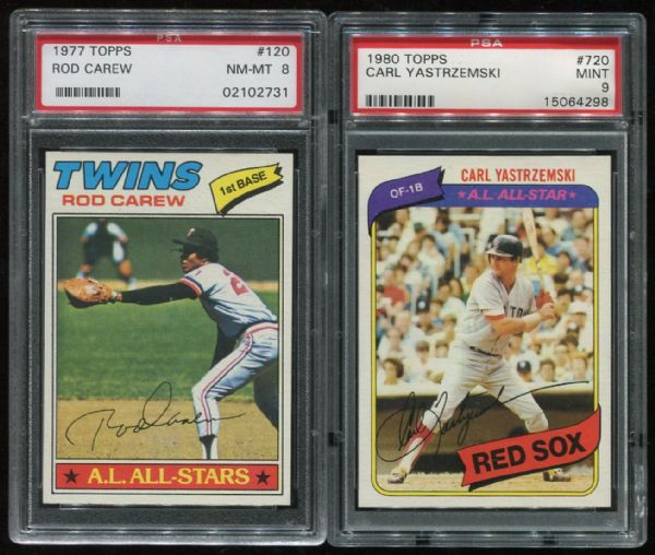 1977 Topps #120 Rod Carew & 1980 Topps #720 Carl Yastrzemski PSA 8 & 9 Lot of 2