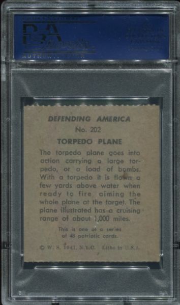 1941 R40 Defending America #202 Torpedo Plane PSA 7