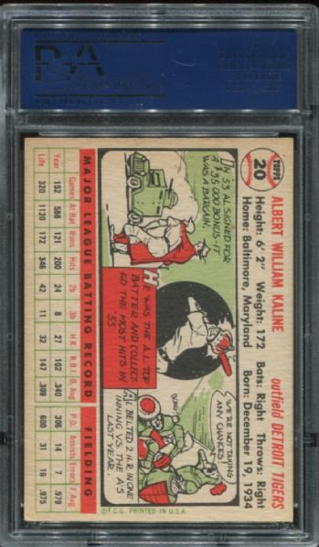 1956 Topps #20 Al Kaline White Back PSA 6