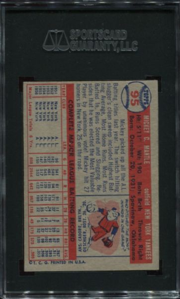 1957 Topps #95 Mickey Mantle SGC 60