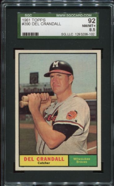 1961 Topps #390 Del Crandell SGC 92