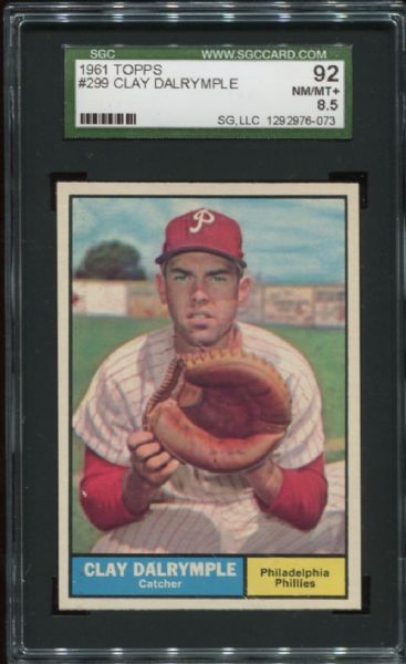 1961 Topps #299 Clay Dalrymple SGC 92