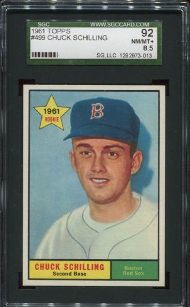 1961 Topps #499 Chuck Schilling SGC 92