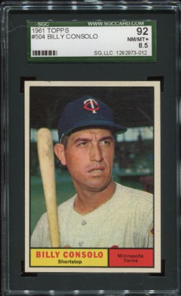 1961 Topps #504 Billy Consolo SGC 92