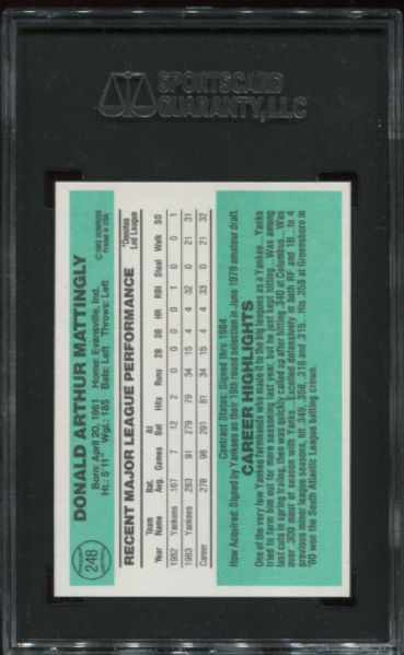 1984 Donruss #248 Don Mattingly Rookie SGC 98