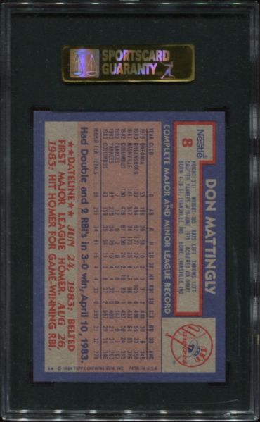 1984 Topps #8 Don Mattingly Rookie SGC 98