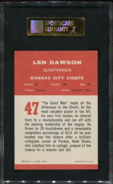 1963 Fleer #47 Len Dawson Rookie SGC 88