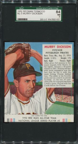 1952 Redman Tobacco NL-5 Murray Dickson SGC 84