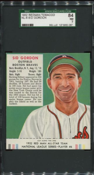 1952 Redman Tobacco NL-6 Sid Gordon SGC 84