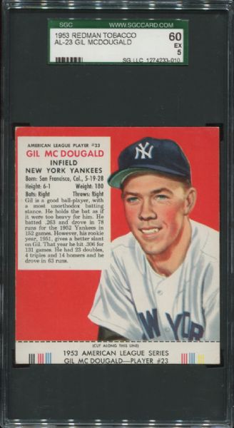 1953 Redman Tobacco AL-23 Gil McDougald SGC 60