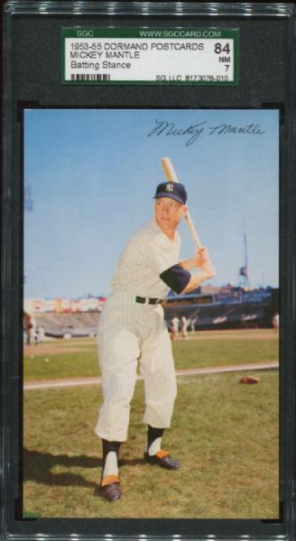 1953-55 Dormand Postcards Mickey Mantle Batting SGC 84