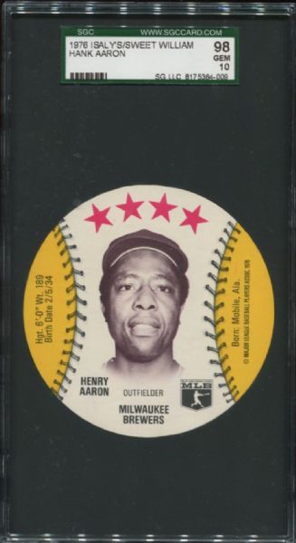 1976 Isaly's/Sweet William Discs Hank Aaron SGC 98