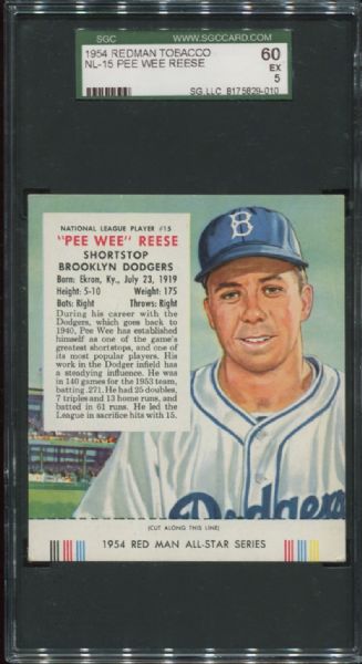 1954 Redman Tobacco NL-15 Pee Wee Reese SGC 60