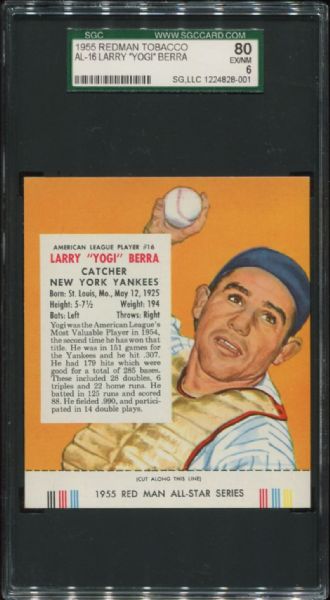 1955 Redman Tobacco AL-16 Yogi Berra SGC 80