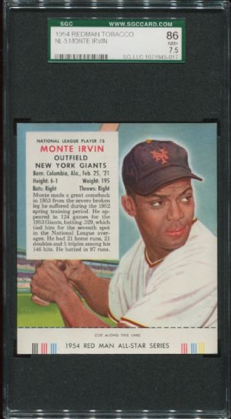 1954 Redman Tobacco NL-5 Monte Irvin SGC 86