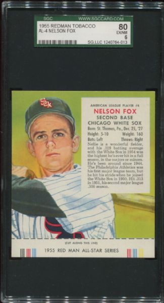 1955 Redman Tobacco AL-4 Nelson Fox SGC 80