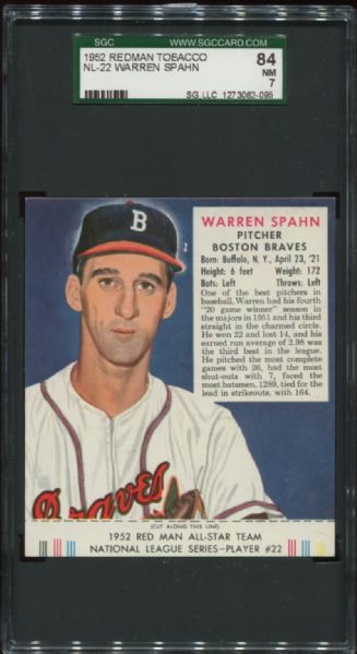 1952 Redman Tobacco NL-22 Warren Spahn SGC 84