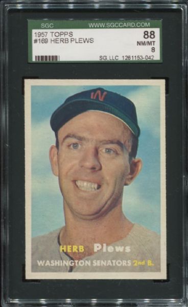 1957 Topps #169 Herb Plews SGC 88