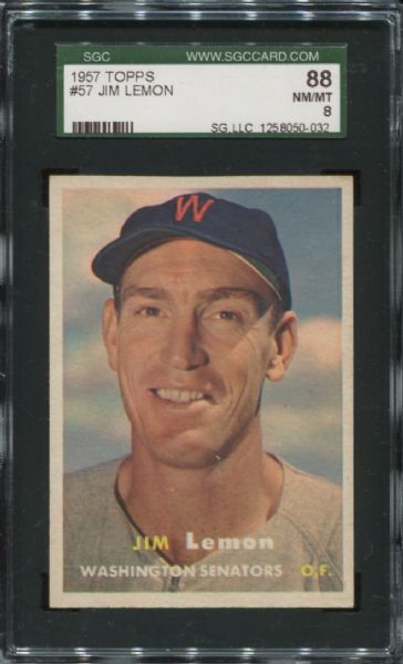 1957 Topps #57 Jim Lemon SGC 88