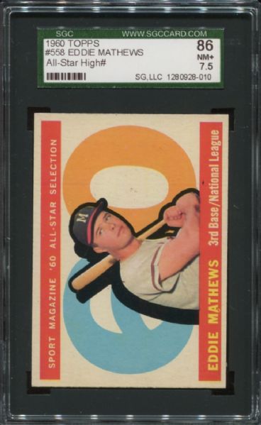 1960 Topps #558 Eddie Mathews All Star High Number SGC 86