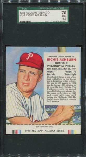 1955 Redman Tobacco NL-1 Richie Ashburn SGC 70