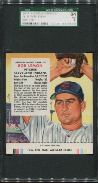 1954 Redman Tobacco AL-21 Bob Lemon SGC 84