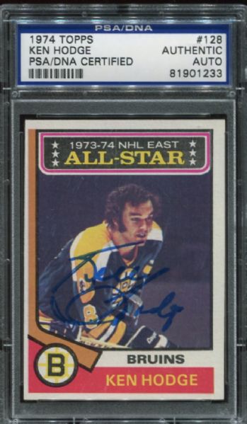 1974 Topps #128 Ken Hodge Autographed PSA/DNA Authentic