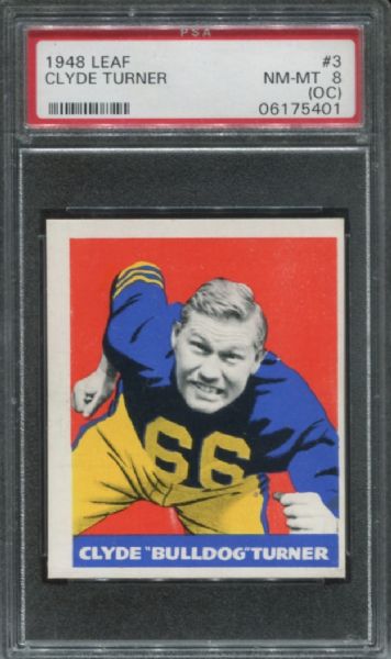 1948 Leaf #3 Clyde Bulldog Turner PSA 8 OC