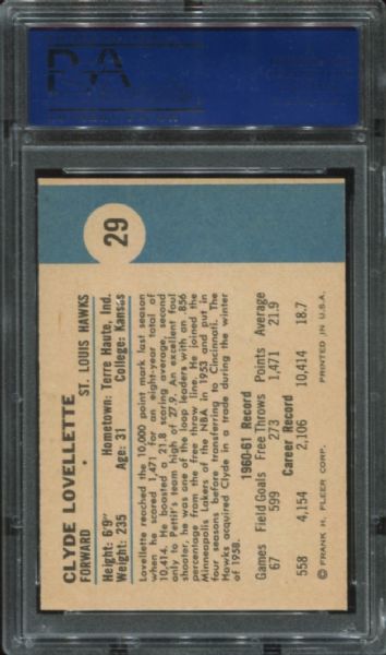 1961 Fleer #29 Clyde Lovellette PSA 6 Autographed PSA/DNA Authentic